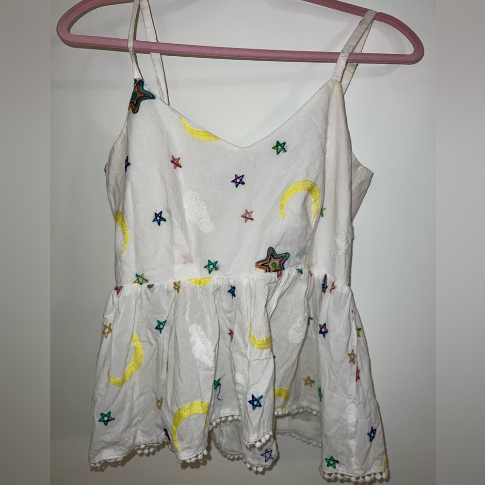Ellison Embroidered Moon & Stars Peplum Tank - Picture 2 of 5